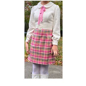 Marmalade Light Cream And Plaid Dress With Bow - image 1